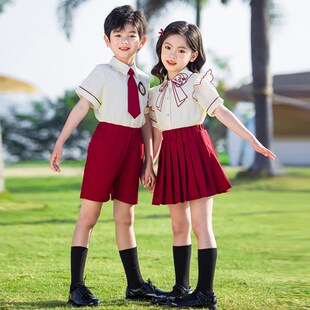 六一红色舞蹈演出校服女童百褶裙甜美合唱套装一年级男生衬衫班服