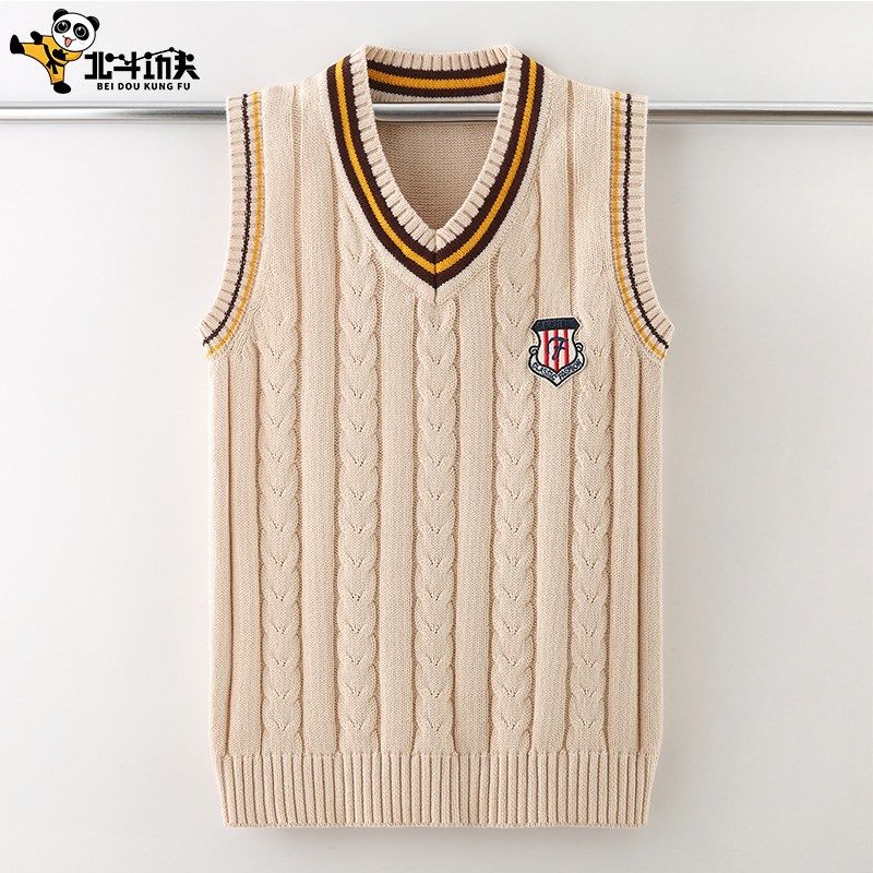 男童背心针织衫儿童春秋马甲纯棉中大童套头毛衣编织秋冬款马夹潮