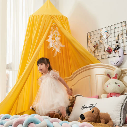 新款圆顶婴儿床幔遮光挡风床帘布帘子蚊帐免打孔安装家用吊顶纹帐