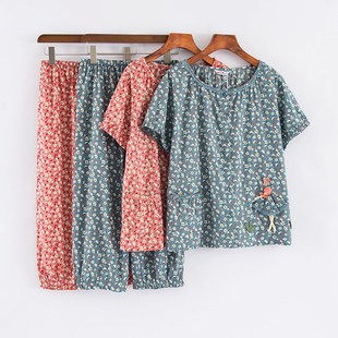 麦可将2024夏季新款女短袖七分裤梭织纯棉布碎花薄款简约睡衣2962