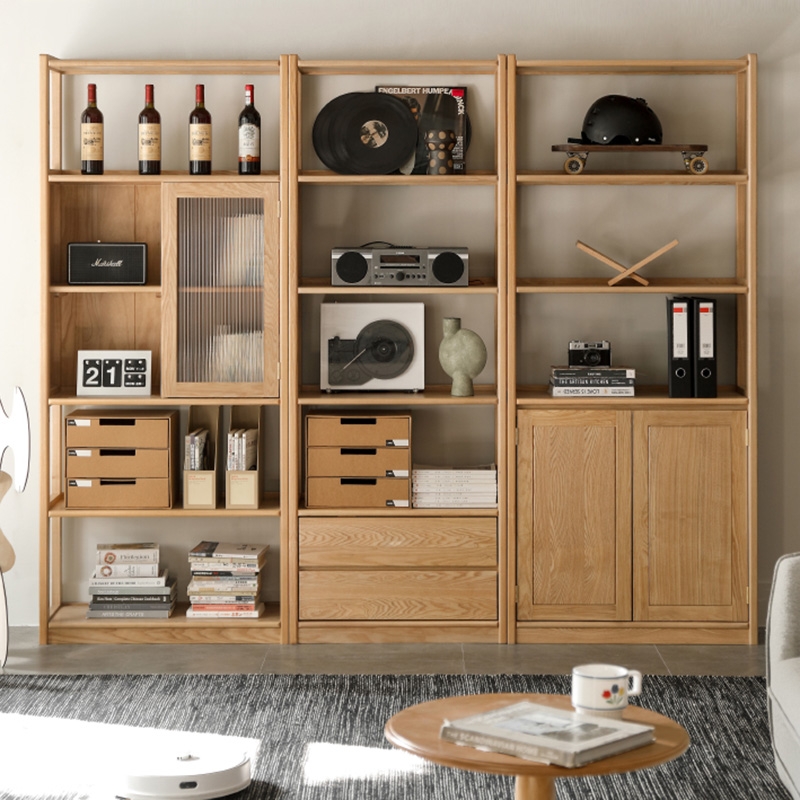 工厂直营实木组合书柜新中式橡木简约落地书架置物架博古架展示柜