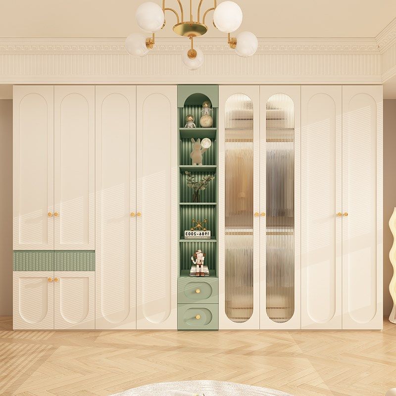 法式奶油风衣柜家用卧室加高玻璃门柜子欧松板实木一门到顶大衣橱,住宅家具,独立衣柜,淘宝优惠券,粉丝福利购,淘宝优惠卷