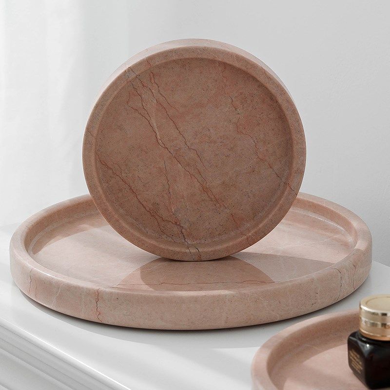 简约北欧天然粉色大理石盘子洗手台置物盘桌面圆形首饰品收纳托盘,家居饰品,果盘/果篓,淘宝优惠券,粉丝福利购,淘宝优惠卷