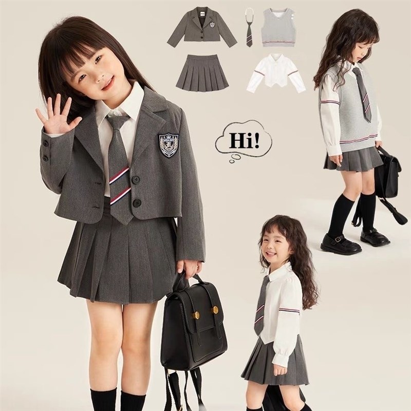 2024秋季新款学院风潮女童jk套装制服长袖洋气西装三件套百褶半裙