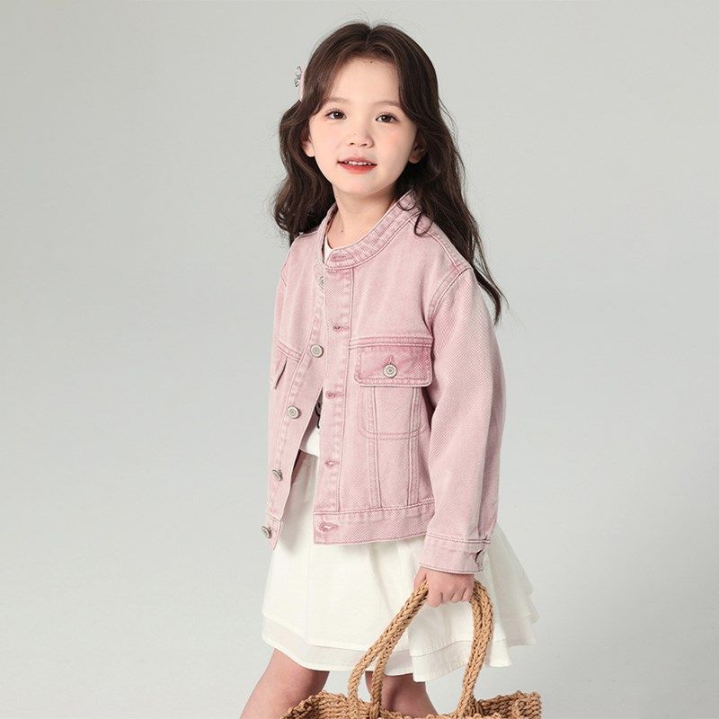 女童牛仔外套2025春装新款儿童百搭粉色牛仔衣中大童春秋短款夹克
