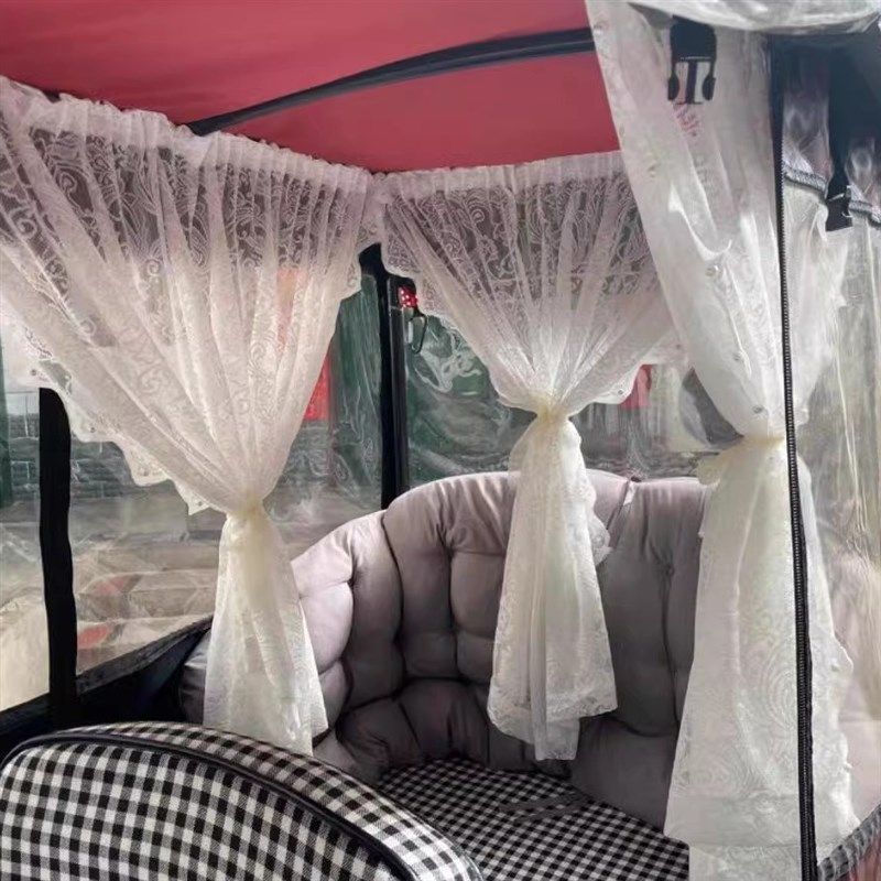 纱帘遮阳电动三轮车内室改装饰防晒微透窗帘免打孔自粘魔术贴短帘