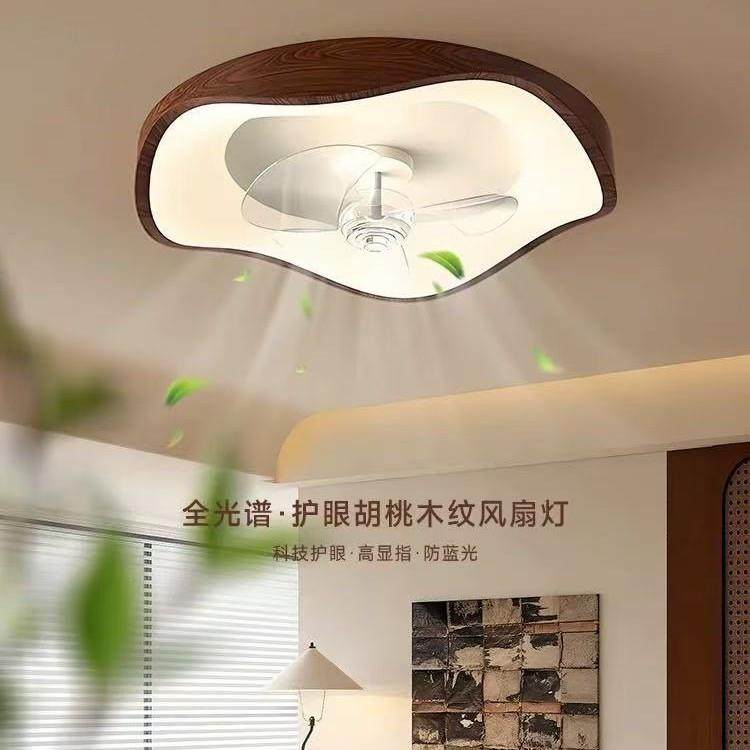 卧室灯圆形吸顶灯新中式胡桃木纹色房间灯现代简约超薄餐厅灯led