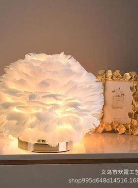 北欧铁艺三脚架落地灯创意羽毛台灯客房酒店大堂黑色白色灯具