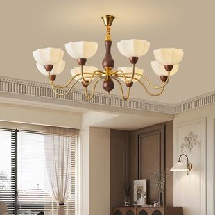 中古风客厅吊灯新中式 复古胡桃木大厅主灯高档南洋风卧室书房间灯