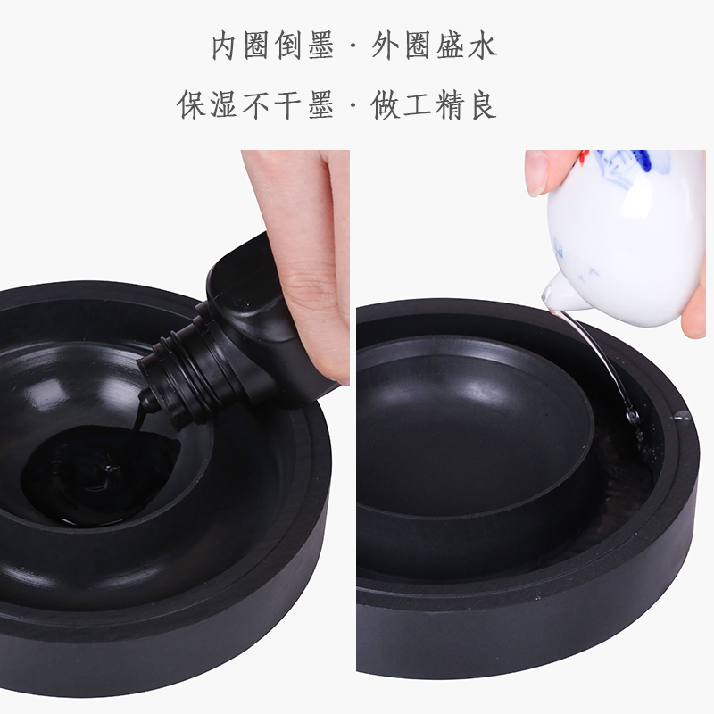 带盖火锅砚砚台双圈原石天然高档歙砚精品安徽素砚大号书法专用国