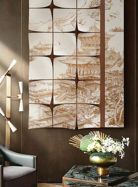 新中式餐厅大幅背景墙装饰画入户玄关走廊挂画酒店包厢软装立体画