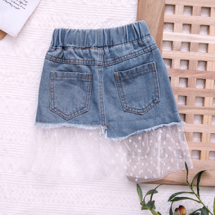 中小童甜美百搭牛仔拼接网纱裙 女童气质舒适半身裙 2021夏季 新款