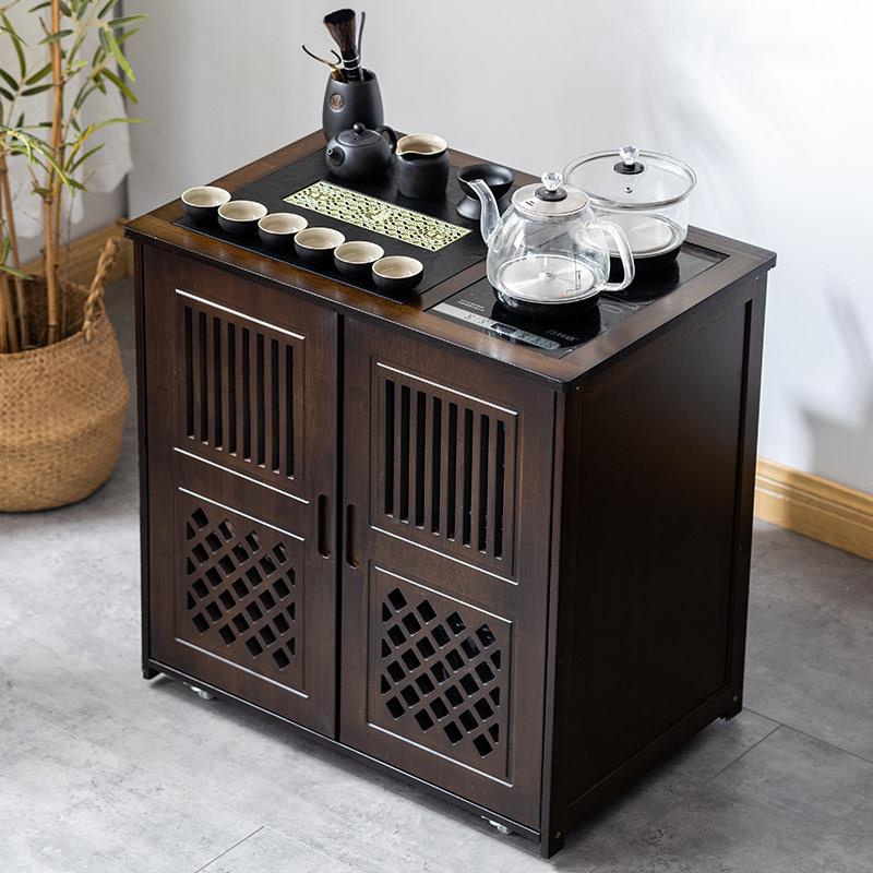 移动茶桌茶台家用阳台实木小茶车茶几功夫茶具盘套装烧水壶一体柜