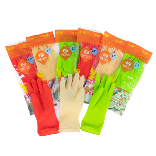 宏富女士贴手手套薄款短款家用防水清洁插秧胶皮厨房乳洗碗胶牛筋