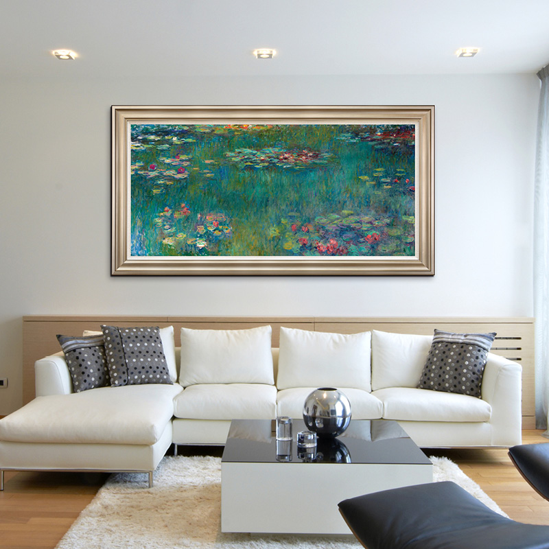 盛夏睡莲 莫奈版画欧式风景油画荷花装饰画美式客厅餐厅书房挂画图片