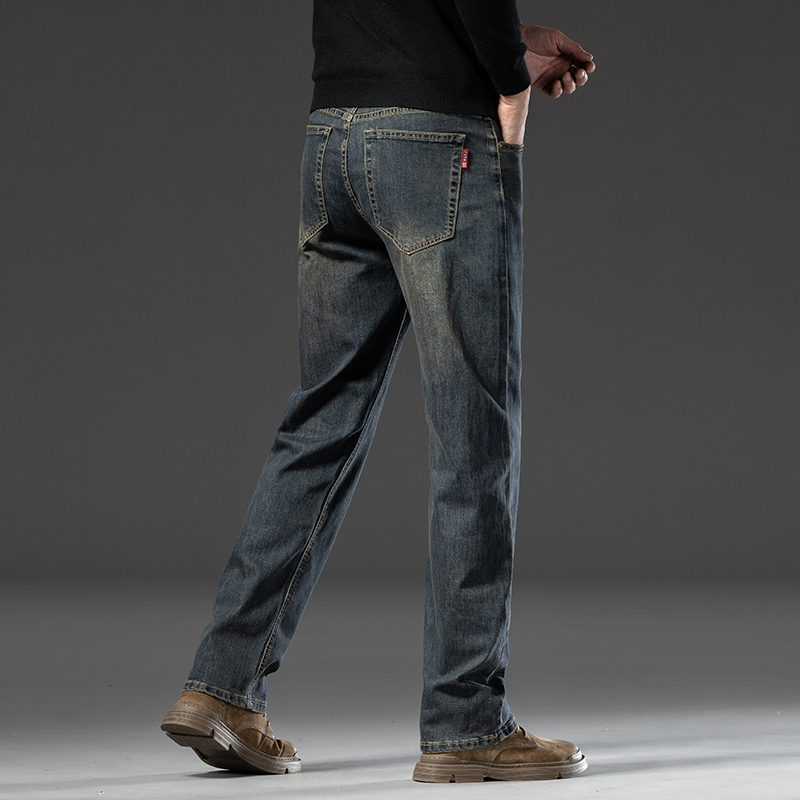 高端弹力牛仔裤男秋冬新款宽松直筒阔腿男裤广州新塘复古休闲长裤