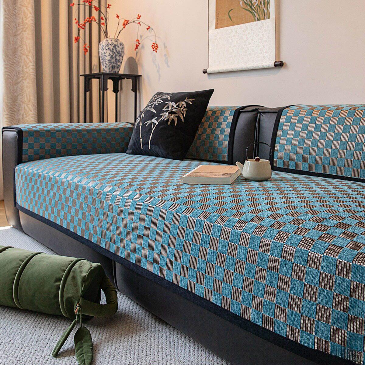 格子雪尼尔沙发垫四季通用2025防滑坐垫沙发盖布沙发套罩组合沙发