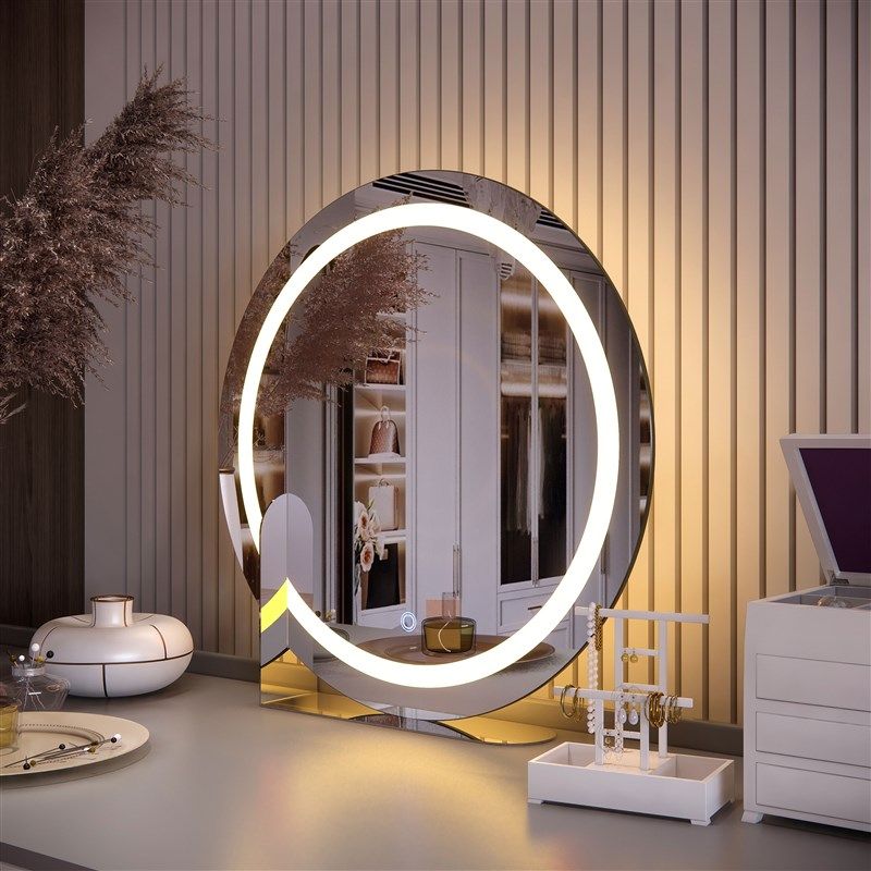 优选化妆镜台式桌面n梳妆台led灯三色不锈钢带灯卧室美妆镜子轻