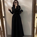 秋季 连衣裙女2025新款 裙子气质收腰打底长裙 重工烫钻黑色长袖 法式
