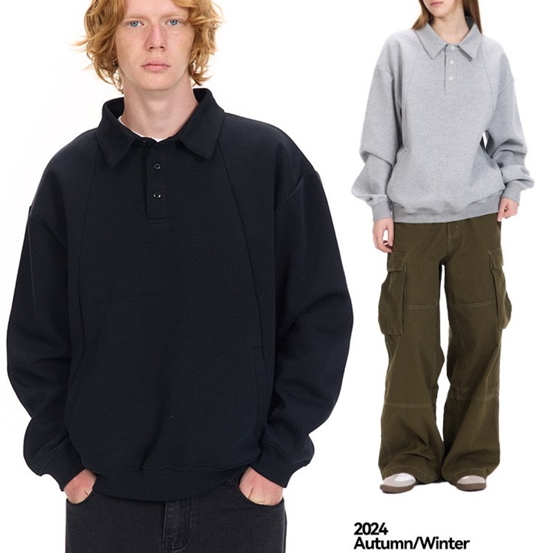 UNF380G双面空气层太空棉卫衣Vintage半开襟翻领卫衣