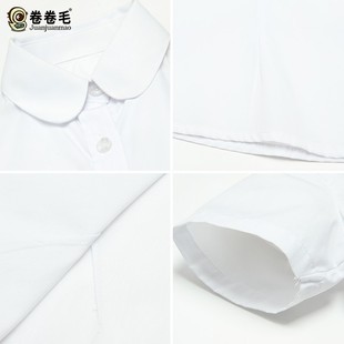 夏装女童学院风娃娃领衬衣儿童短袖女大童装白色小学生装校服衬衫