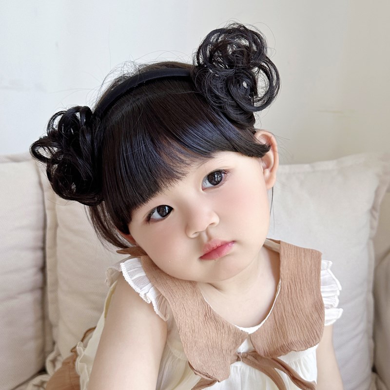 婴儿假发头饰夏季可爱刘海丸子头公主周岁拍照女童发饰女宝宝发箍