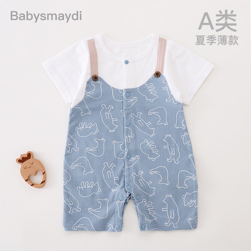 宝宝短袖连体衣夏季薄款婴幼儿男童小孩夏天衣服2024新款夏装
