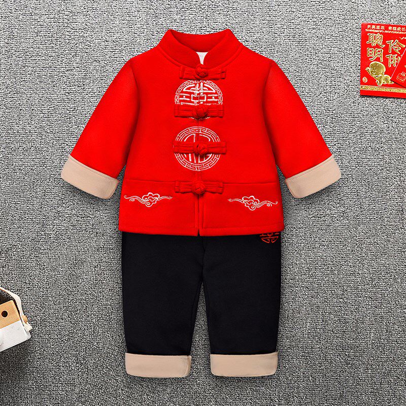 男宝宝婴儿唐装2一1周岁礼服男童抓周过年衣服秋冬季女孩套装新年
