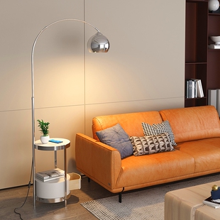 客厅落地灯钓鱼灯沙发旁边茶几置物架银色轻奢高级感flos卧室台灯