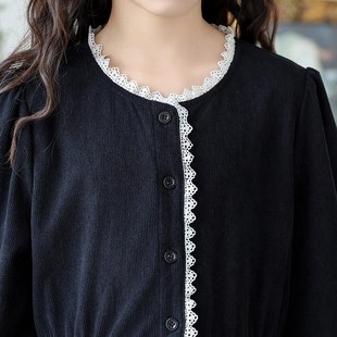 中大女童长袖连衣裙2024新款气质中长款法式裙子儿童洋气亲子秋冬