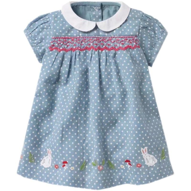 女童翻领圆点蓝色娃娃裙宝宝夏装儿童短袖公主连衣裙小童洋气裙子