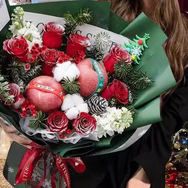 圣诞节平安夜苹果花束礼盒草莓鲜花全国速递同城送女友闺蜜礼物店