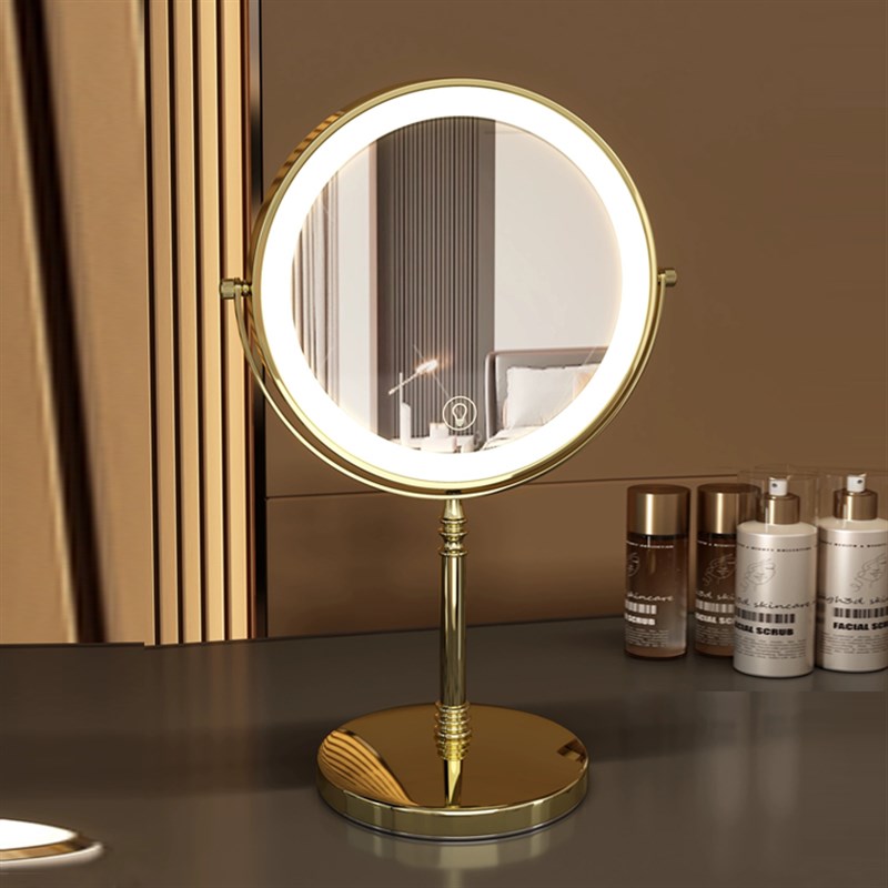 网红金属双面镜子十倍放大化妆镜10倍升降台式led便携智能补光灯