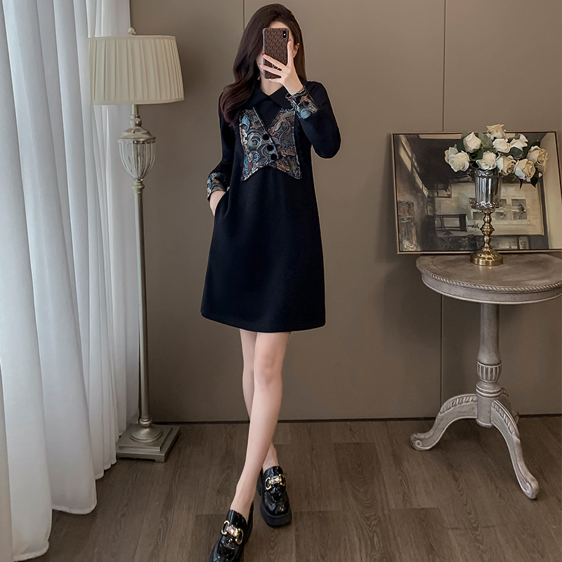 黑色超好看精致中式连衣裙女春秋高级感小个子宽松显瘦休闲卫衣裙