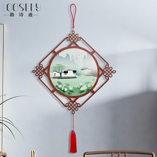 江南水乡中国结挂饰客厅高档新中式墙上挂件装饰品书房餐厅风景画