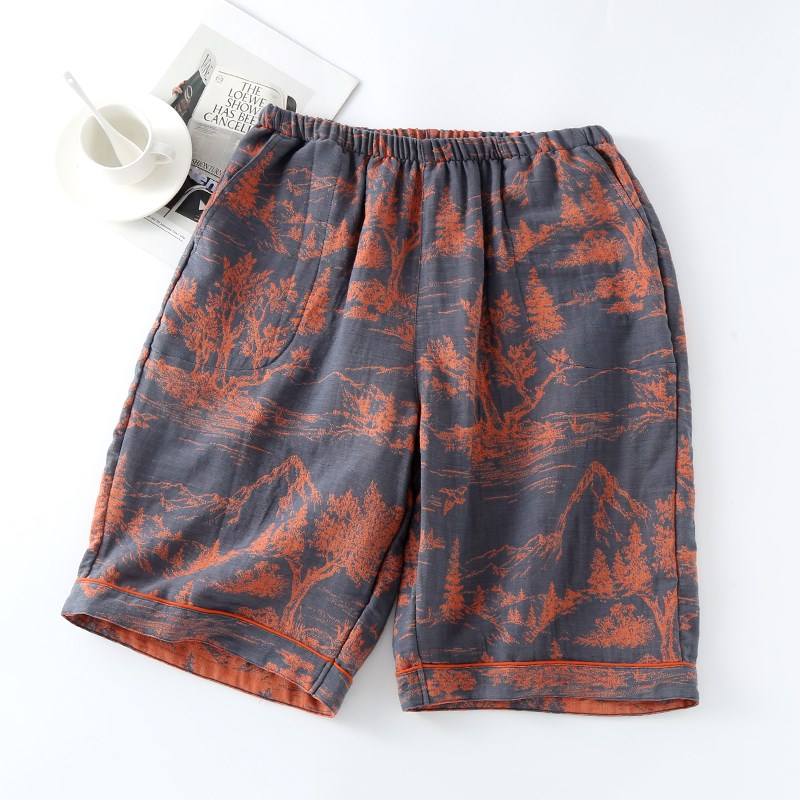 200斤男士纯棉提花双层纱布短裤加肥加大码薄款棉五分裤外穿睡裤