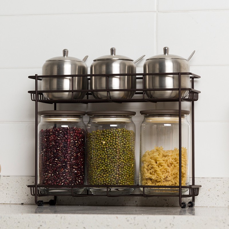 小型置物架收纳架迷你不锈钢 桌面厨房调料架二层调味料整理架子