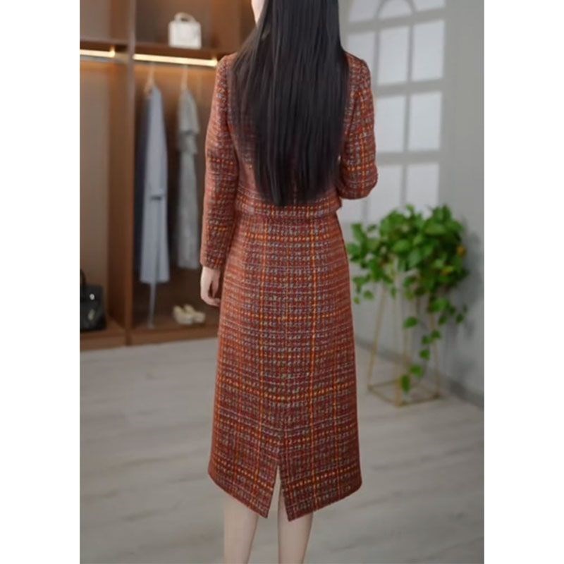 2025年秋季新款时尚显瘦套装女小西装外套蕾丝长袖开叉连衣裙套装