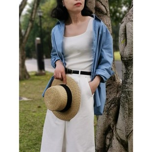 法式方领宽肩背心吊带外穿西装内搭打底修身针织上衣不走光不起球