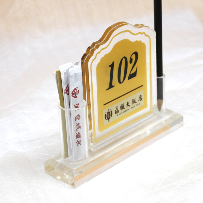 透明亚克力台号牌 餐桌牌 数字餐厅台卡多功能桌号牌插笔筒展示架