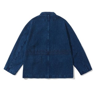 新款秋天刺子风剑道布夹克2024秋季复古蓝染水洗外套重磅休闲上衣