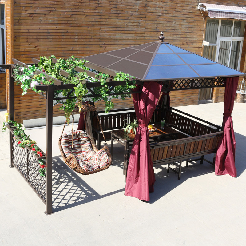户外葡萄架凉亭吊椅室外露天庭院别墅花园阳台休闲防腐木四角亭子