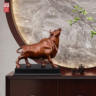 紫铜牛摆件高端办公室招股市牛气冲天红色涨停财华尔街牛大号铜牛