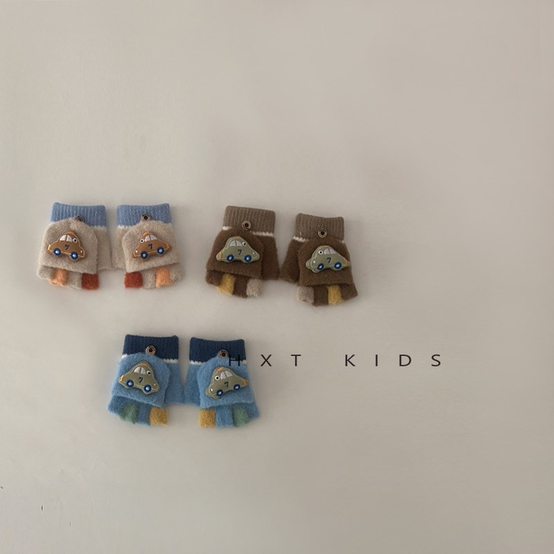 儿童分指手套小汽车拼色洋气保暖针织翻盖冬天男宝宝防寒防冻手套