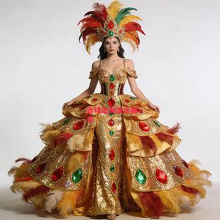 新款羽毛桑巴舞演出服装红磨坊巴西狂欢节印度舞蹈马戏桑巴舞表演