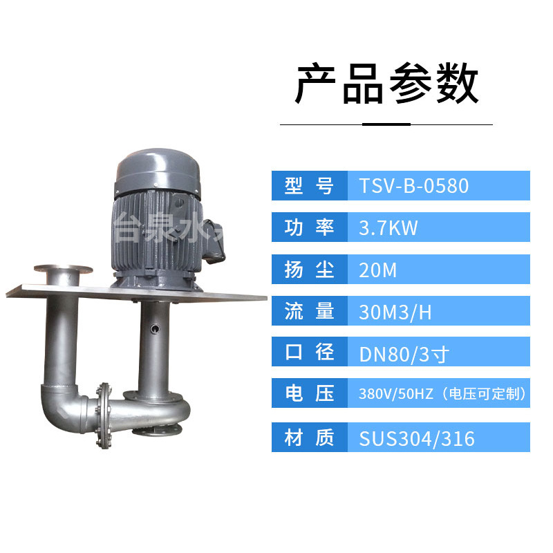 厂家供应FY立式液下泵 5HP不锈钢液下泵带L弯管 配台泉牌3寸泵头