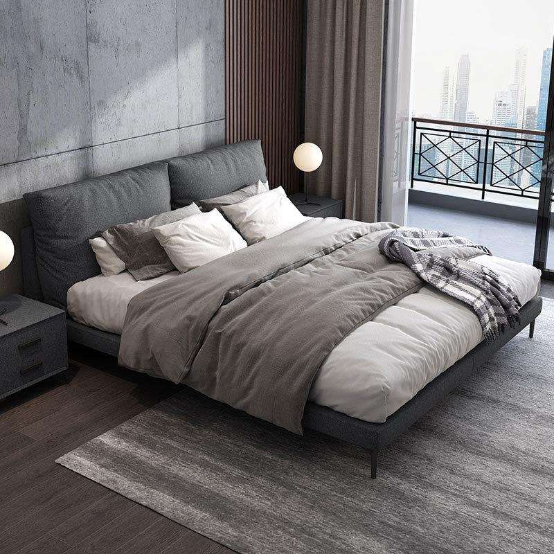 布艺床现代简约双人床北欧1.8米主卧室实木意式极简麻棉布艺床