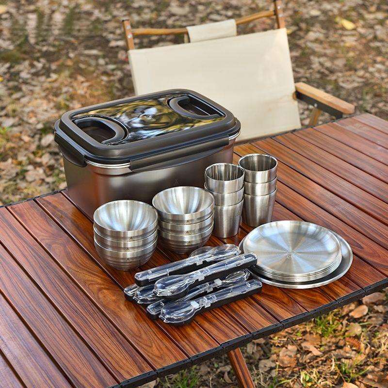 LTHW旅腾户外餐具便携套装露营用品装备野餐碗盘杯筷勺304不锈钢