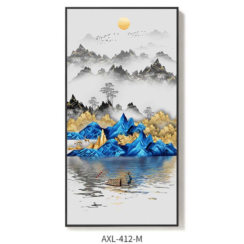 中式入户玄关装饰画麋鹿黄金发财树挂画新中式山水画酒店玄关画图片