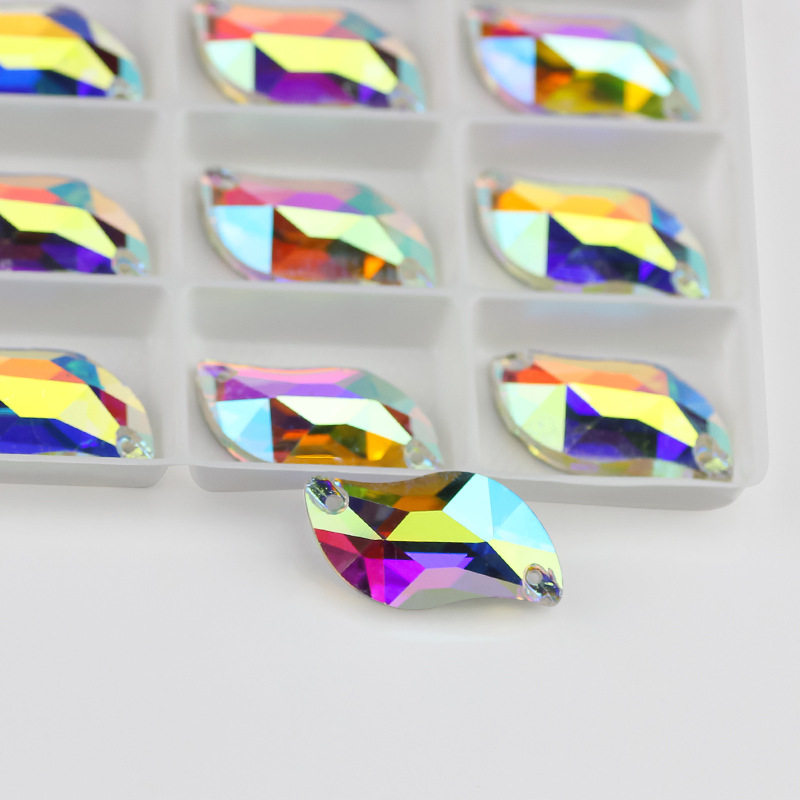 S形玻璃AB平扣白钻美人鱼双孔手缝钻 DIY手缝石 婚纱服装鞋包